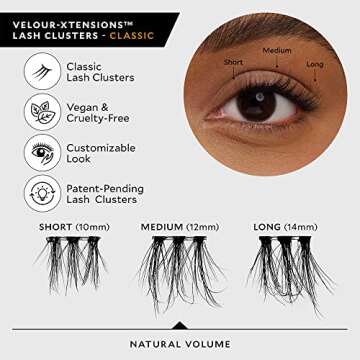 Velour-Xtensions™ Lash Clusters, 18 Individual Cluster Eyelash Extensions, Lightweight & Fluffy Lash Extensions, Soft & Comfortable Eyelash Clusters, Natural Lashes All Eye Shapes (Classic)