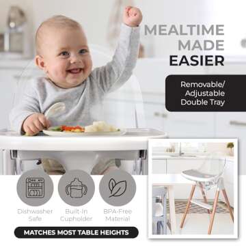 Children of Design 6 in 1 Deluxe Wooden High Chair for Babies & Toddlers, Modern Safe & Compact Baby...