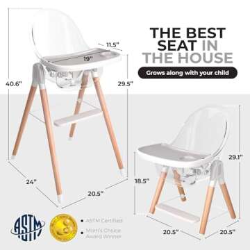 Stylish 6 in 1 Wooden High Chair for Babies & Toddlers