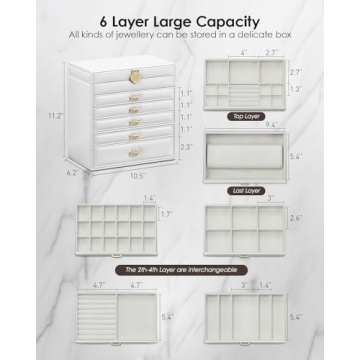 Vlando 6 Tier Jewelry Box - Large Organizer with Mirror