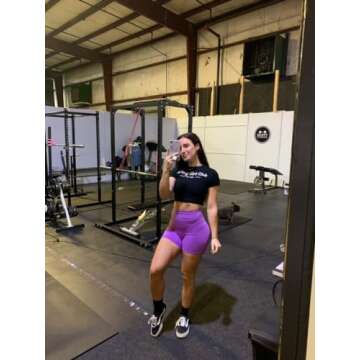 TomTiger Yoga Shorts for Women Tummy Control High Waist Biker Shorts Exercise Workout Butt Lifting Tights Women's Short Pants (Purple, M)