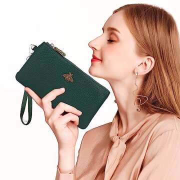 imeetu Women's Leather Wristlet Clutch Purse with Strap