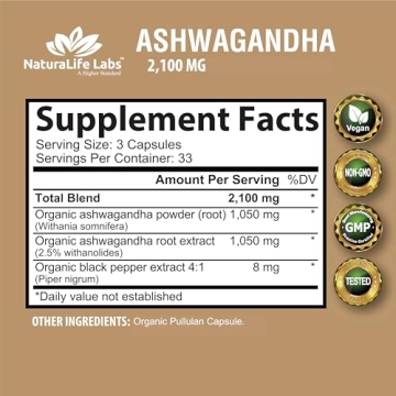 Organic Ashwagandha 2100 mg - Stress Relief and Mood Booster
