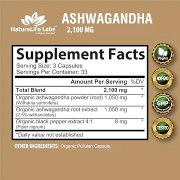 Organic Ashwagandha 2100 mg - Stress Relief and Mood Booster