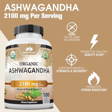 Organic Ashwagandha 2100 mg - Stress Relief and Mood Booster