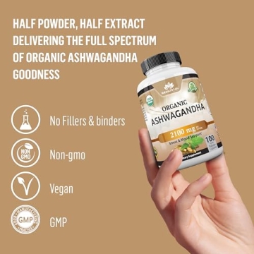 Organic Ashwagandha 2100 mg - Stress Relief and Mood Booster