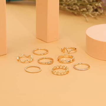 Stylish Honsny 8PCS Gold Plated Stacking Rings for Women