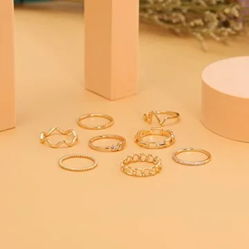 Stylish Honsny 8PCS Gold Plated Stacking Rings for Women