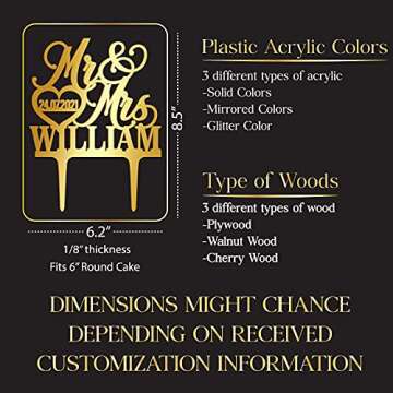 Personalized Wedding Cake Topper - Wedding Cake Decoration, Elegant Customized Mr Mrs Wedding Cake Topper, Last Name & Date w/Heart - Mirrored Acrylic