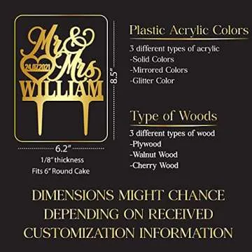 Personalized Wedding Cake Topper - Wedding Cake Decoration, Elegant Customized Mr Mrs Wedding Cake Topper, Last Name & Date w/Heart - Mirrored Acrylic