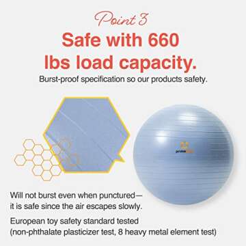 PRIMASOLE Exercise Ball for Balance Stability Fitness Workout Yoga Pilates at Home Office & Gym 55cm Pale Gray