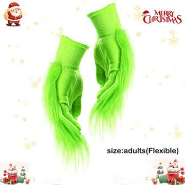 2pcs Christmas Green Furry Hand Gloves Adult for Halloween Role Playing Green Monster Costume Access...
