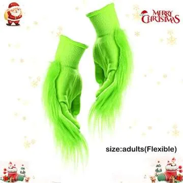 2pcs Christmas Green Furry Hand Gloves for Festive Role Play Costume Accessories