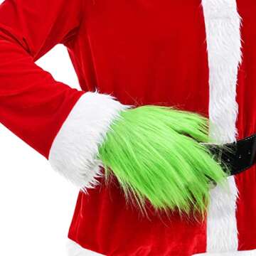 2pcs Green Furry Gloves Ideal for Christmas & Halloween Fun