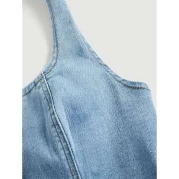 Verdusa Women's Button Front Halter Neck Asymmetrical Denim Crop Top Jean Vest Light Wash Medium