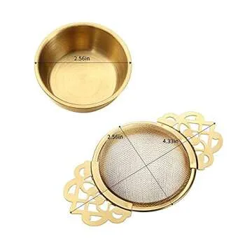 3 Pieces Gold Empress Tea Strainers with Drip Bowls for Perfect Tea Brew
