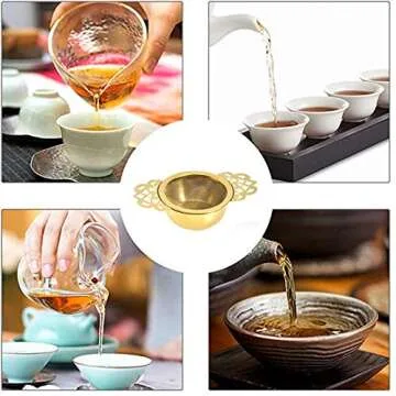 Elegant 3 Piece Gold Empress Tea Strainers with Drip Bowls
