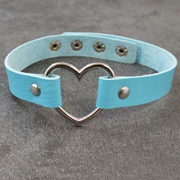 ETHOON Love Heart Choker PU Leather Choker Necklace Goth Choker Collar Chain Blue
