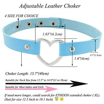 ETHOON Love Heart Choker PU Leather Choker Necklace Goth Choker Collar Chain Blue