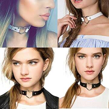 ETHOON Love Heart Choker PU Leather Choker Necklace Goth Choker Collar Chain Blue