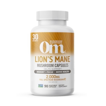 OM Mushroom Superfood Lion's Mane Mushroom Capsules Superfood Supplement, 90 Count, 30 Day Supply, F...