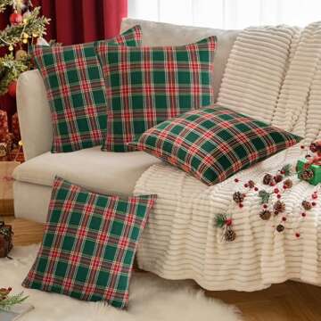 Softalker Christmas Pillow Cover 18x18 Set of 4 - Green Tartan Checkered Throw Pillow Cover, Farmhou...