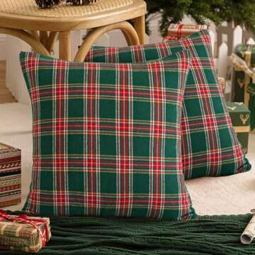 Softalker Christmas Pillow Cover 18x18 Set of 4 - Green Tartan Checkered Throw Pillow Cover, Farmhouse Buffalo Plaid Xmas Decorative Cushion Case for Couch Sofa, Christmas Holiday Decor
