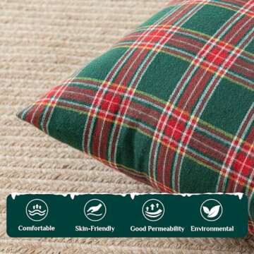 Softalker Christmas Pillow Cover 18x18 Set of 4 - Green Tartan Checkered Throw Pillow Cover, Farmhouse Buffalo Plaid Xmas Decorative Cushion Case for Couch Sofa, Christmas Holiday Decor