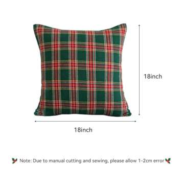 Softalker Christmas Pillow Cover 18x18 Set of 4 - Green Tartan Checkered Throw Pillow Cover, Farmhouse Buffalo Plaid Xmas Decorative Cushion Case for Couch Sofa, Christmas Holiday Decor