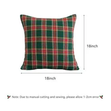Softalker Christmas Pillow Cover 18x18 Set of 4 - Green Tartan Checkered Throw Pillow Cover, Farmhouse Buffalo Plaid Xmas Decorative Cushion Case for Couch Sofa, Christmas Holiday Decor