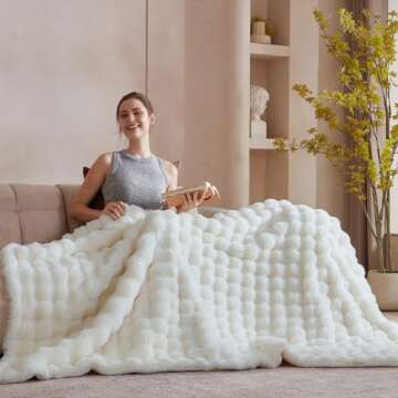 Serenhom 50x60 Inches Ultra-Soft Fuzzy Faux Fur Plush Throw Blanket - Thick, Warm Sherpa for Couch, Sofa, Bedroom, Camping - Decorative Blanket for Cozy Warmth, Bubble Ivory White
