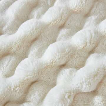 Serenhom 50x60 Inches Ultra-Soft Fuzzy Faux Fur Plush Throw Blanket - Thick, Warm Sherpa for Couch, Sofa, Bedroom, Camping - Decorative Blanket for Cozy Warmth, Bubble Ivory White
