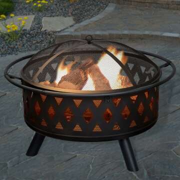 32-Inch Outdoor Wood Burning Fire Pit with Screen & Cover - Pure Garden