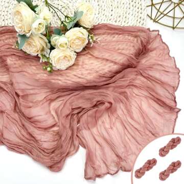 Booque Valley 3 Pack Dusty Blush Cheesecloth Table Runner 10ft Super Soft Boho Wrinkled Gauze Sheer ...