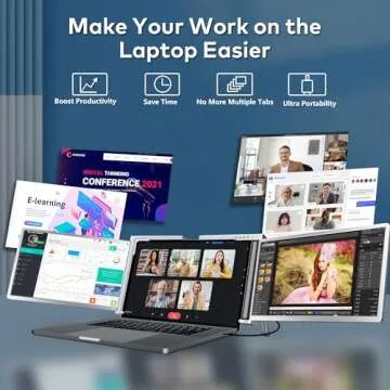 14" Laptop Screen Extender [1 Cable Connect ONLY] [M1/M2/M3] [ USB A/USB C] FHD 1080P Triple Portable Monitor, Dual Screen Monitor Work for Windows, MacOS, for 13.3" -17.3" Laptops - S400 Gray