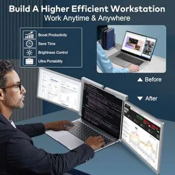 14" Laptop Screen Extender [1 Cable Connect ONLY] [M1/M2/M3] [ USB A/USB C] FHD 1080P Triple Portable Monitor, Dual Screen Monitor Work for Windows, MacOS, for 13.3" -17.3" Laptops - S400 Gray