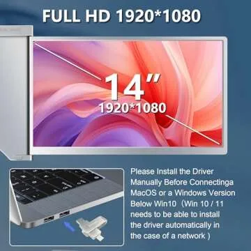 14" Laptop Screen Extender [1 Cable Connect ONLY] [M1/M2/M3] [ USB A/USB C] FHD 1080P Triple Portable Monitor, Dual Screen Monitor Work for Windows, MacOS, for 13.3" -17.3" Laptops - S400 Gray