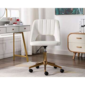 Guyou Velvet Armless Desk Chair - Stylish Gold and White Office Chair for Small Spaces