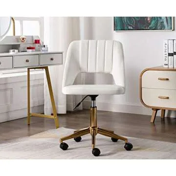 Guyou Velvet Armless Desk Chair - Stylish Gold and White Office Chair for Small Spaces