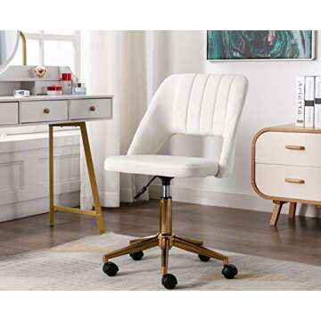 Guyou Velvet Armless Chair Modern Gold and White Seating