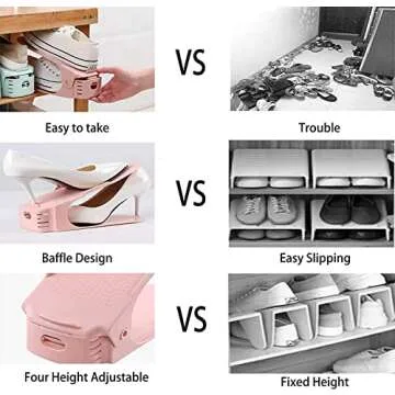 RISETEX Shoe Organizer - 36 Pack Shoe Stacker, Space Saver with 4 Levels, Double Deck Closet Organizer - White