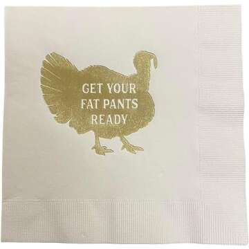Paper Frenzy Thanksgiving Turkey Luncheon Napkins 3 ply - Humorous 25 Pack with Gold Foil