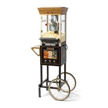 Nostalgia Vintage 8 Ounce Professional Popcorn and Dispensing Cart, Makes Up to 32 Cups, Three Stora...