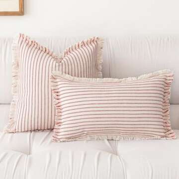 YEENAASY Striped Farmhouse Throw Pillow Covers 24X24 Set of 2 Boho Pillow Cover with Fringe Tassel C...