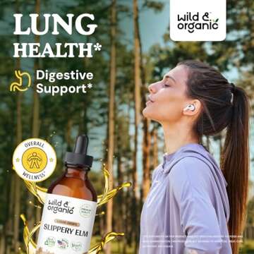 Wild & Organic Slippery Elm Liquid Drops - Lung, Digestive & Women's Support - Slippery Elm Bark Ext...