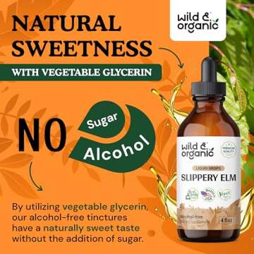 Wild & Organic Slippery Elm Liquid Drops - Lung, Digestive & Women's Support - Slippery Elm Bark Extract Tincture - Ulmus Rubra Supplement - Vegan, Sugar & Alcohol-Free - 4 fl oz