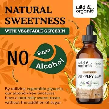 Wild & Organic Slippery Elm Liquid Drops - Lung, Digestive & Women's Support - Slippery Elm Bark Extract Tincture - Ulmus Rubra Supplement - Vegan, Sugar & Alcohol-Free - 4 fl oz