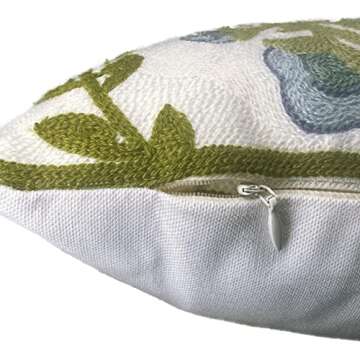 Alysheer Spring Floral Embroidered Decorative Throw Pillow Cover 12"x 20", Farmhouse Blue Flowers Green Leaves Patterned Cotton Canvas Lumbar Cushion Case for Sofa Couch Living Room Cottage Decor