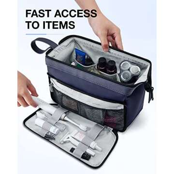 BAGSMART Toiletry Bag for Men, Wide Opening Dopp Kit Water Resistant Shaving Hygiene Organizer for Bathroom, Travel Essentials, Navy