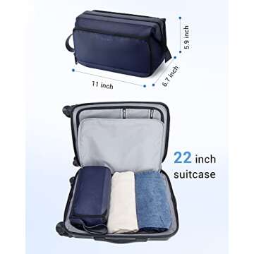 BAGSMART Toiletry Bag for Men, Wide Opening Dopp Kit Water Resistant Shaving Hygiene Organizer for Bathroom, Travel Essentials, Navy